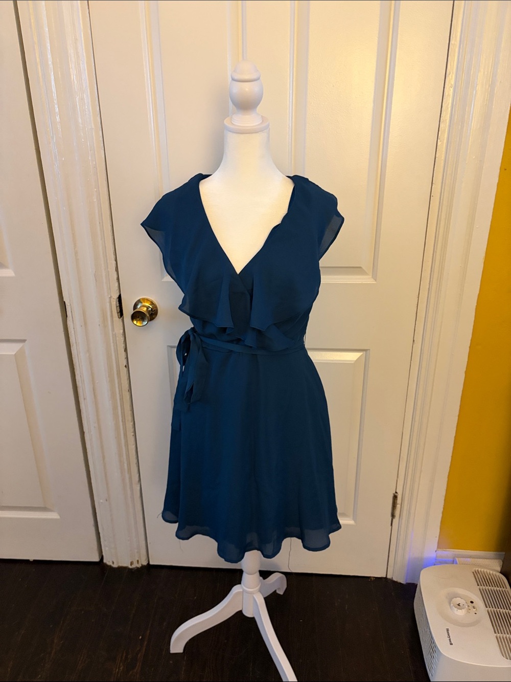 miami Navy Blue Ruffle Wrap Mini Dress